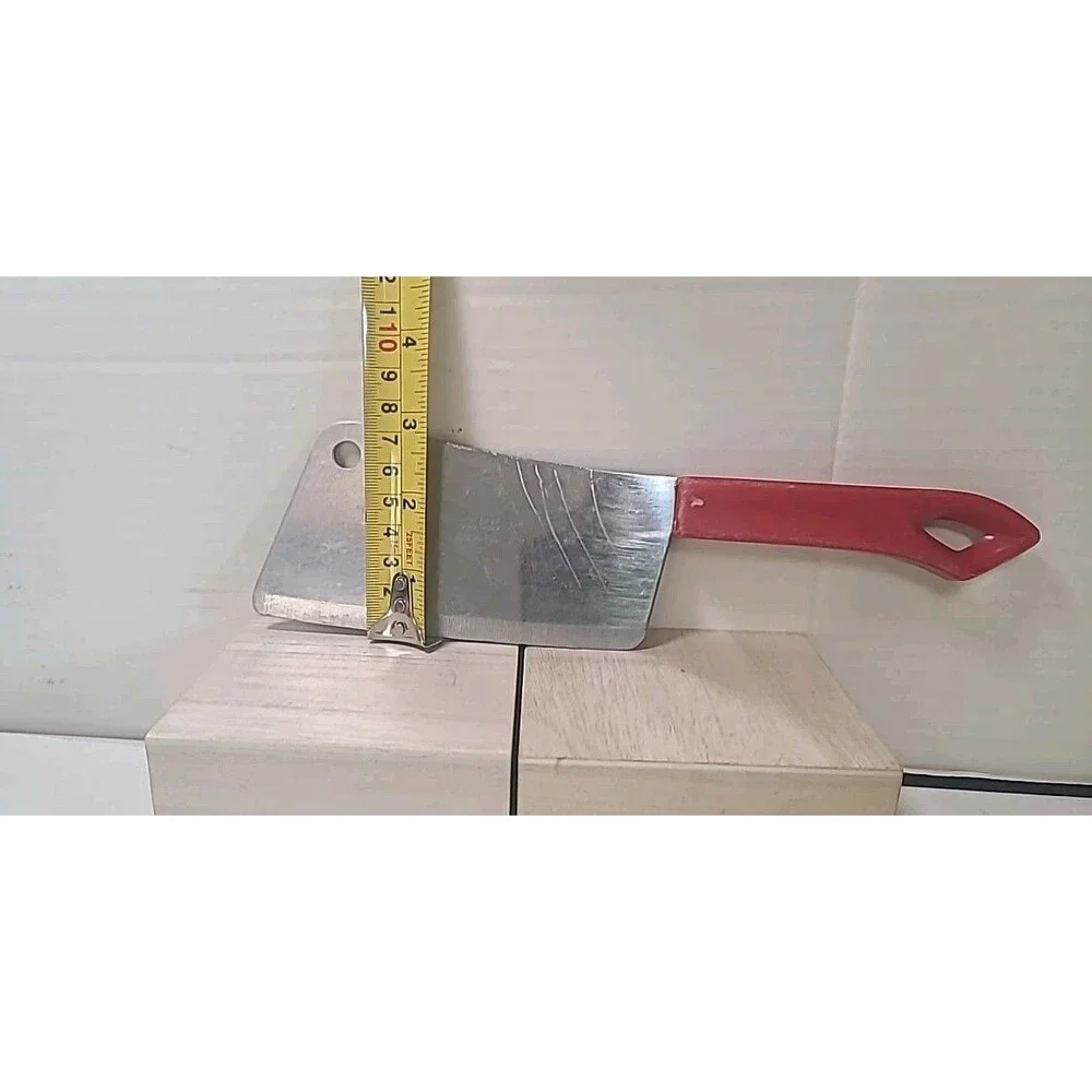 Vintage Quikut Stainless Steel Cleaver Red Plastic Handled MCM